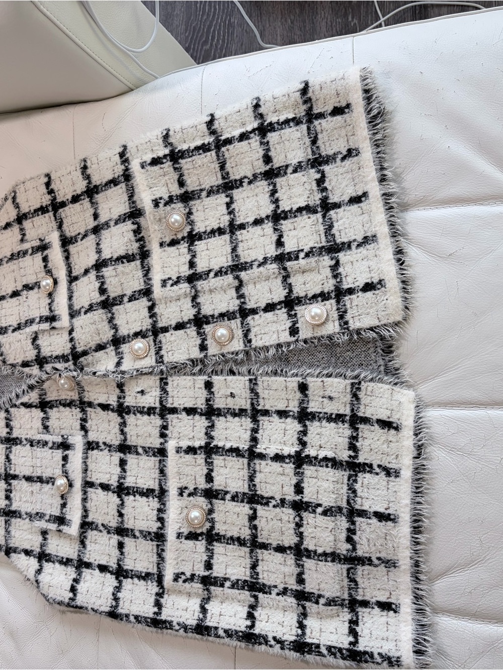 Plaid Bouclé Pearl-Button Vest